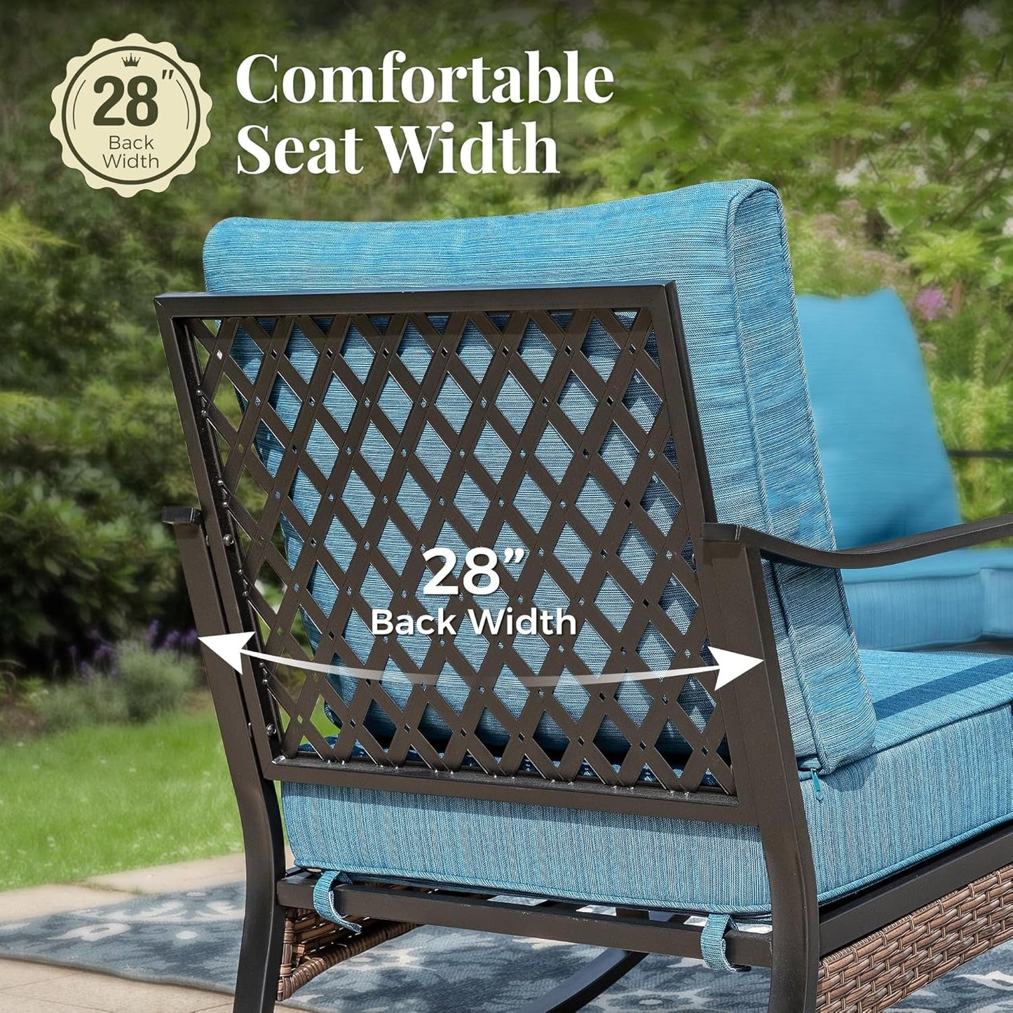 Patio Furniture Set with Coffee Table, Outdoor Conversation Set with 2 X Rocking Chairs, 1 X 2-Seat Sofa, 1 X 3-Seat Sofa for Lawn Garden Backyard, Pacific Blue-4