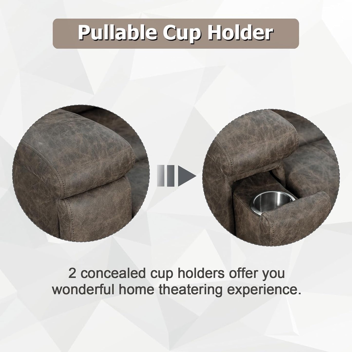 Leather Recliner Chair, Classic and Traditional Manual Recliner Chair with Overstuffed Arms and Back, Manual Single Sofa with Concealed Cup Holders,Grey-4