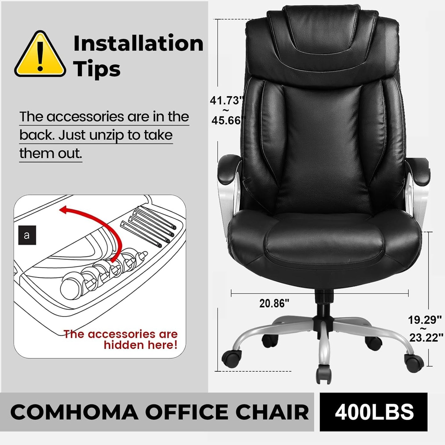 Ergonomic Office Chair Home Office Desk Chairs Comfy Back Support PU Leather Executive Office Chair with Wheels Headrest Padded Armrests Height Adjustable Tilt Swivel Rolling Reclining Seat-1