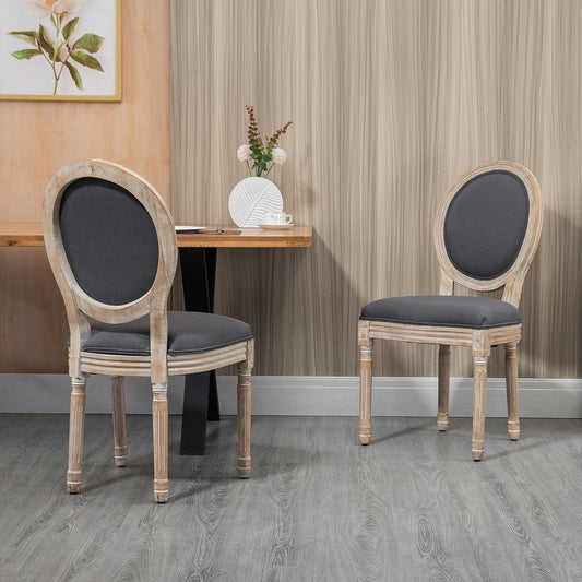 Upholstered Dining Chair Set of 2, French-Style Armless Accent Chairs with Back and Thick Padding, Gray-1