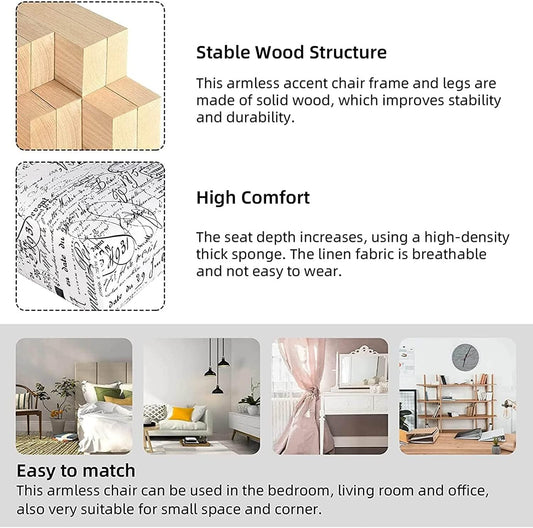 Armless Accent Chair Set of 2, Modern Living Room Chairs with Thick Cushion & Solid Wood Legs, Fabric Comfy Bedroom Chair Slipper Chair Accent Chairs Corner Side Chair Living Room Furniture, White-1