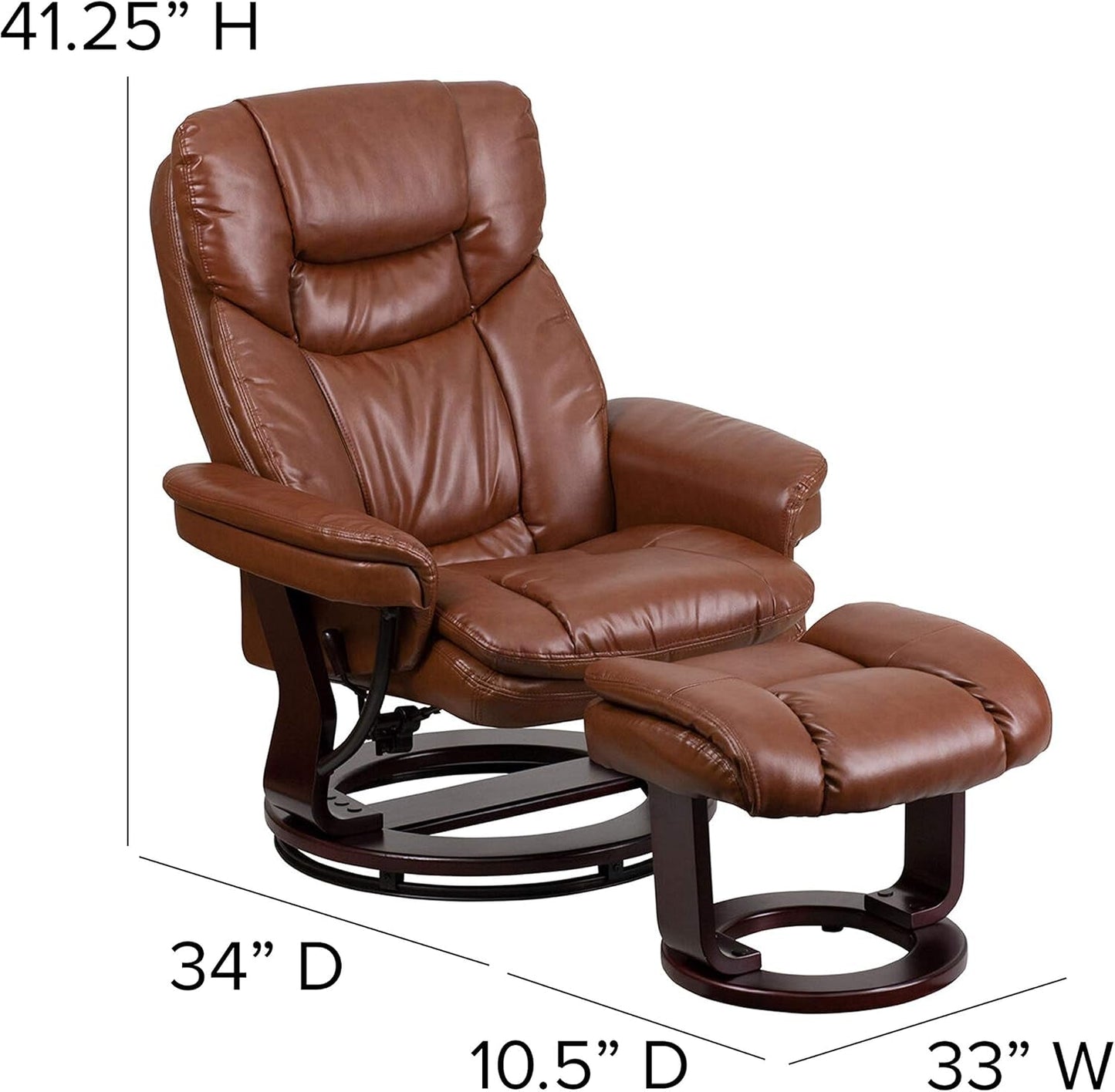 Allie Leathersoft Upholstered Recliner with Footrest, Arms, and Headrest, Padded Swivel Recliner Chair and Ottoman Set, Brown Vintage-2