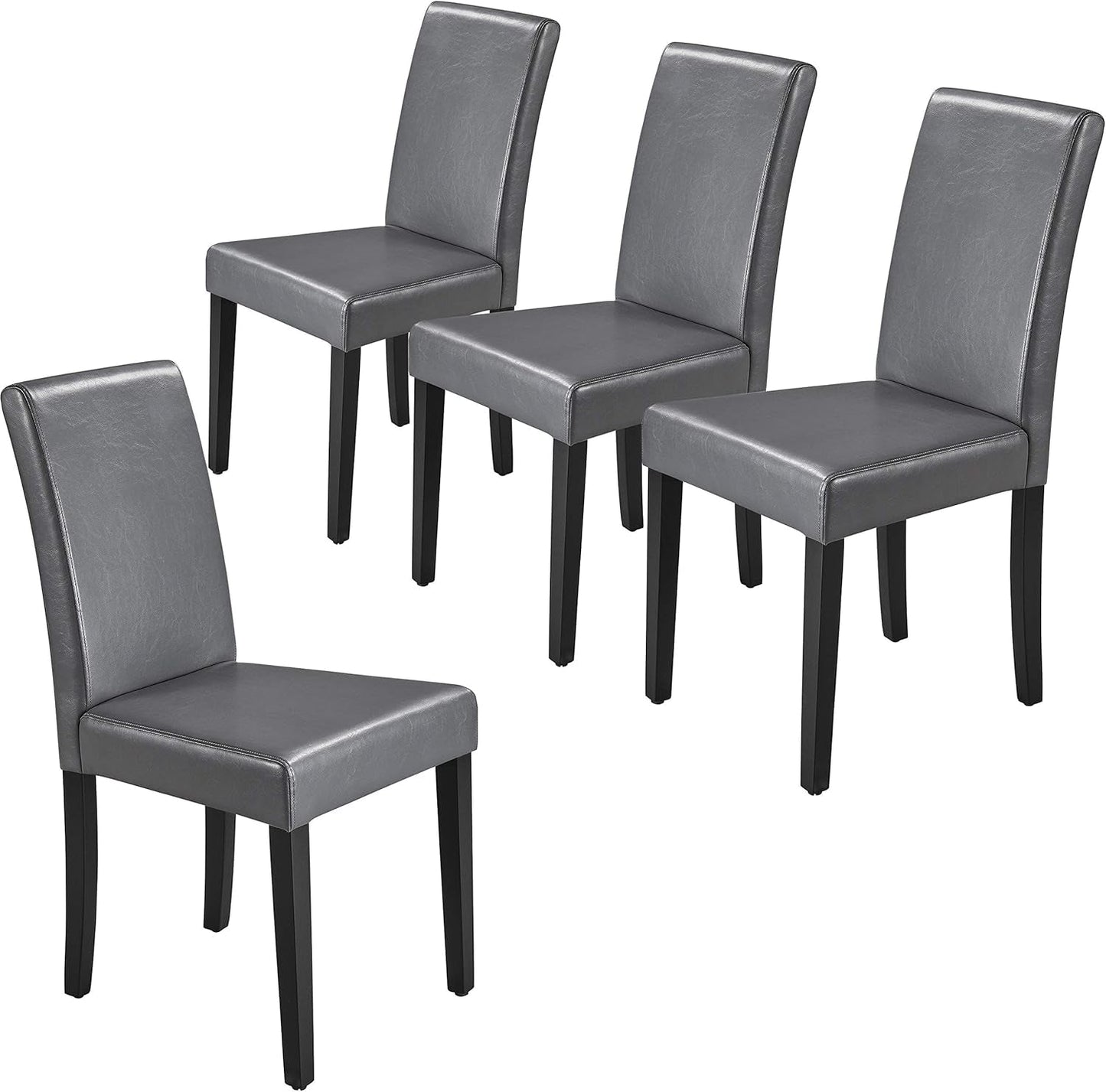 Set of 4 Dining Chairs Faux Leather High Back Kitchen Chair Upholstered Armless Side Chair with Waterproof Surface and Wood Legs for Home and Restaurant, Gray-0