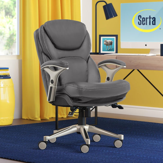 Ergonomic Executive Office Chair Motion Technology Adjustable Mid Back Design with Lumbar Support, Gray Bonded Leather-1