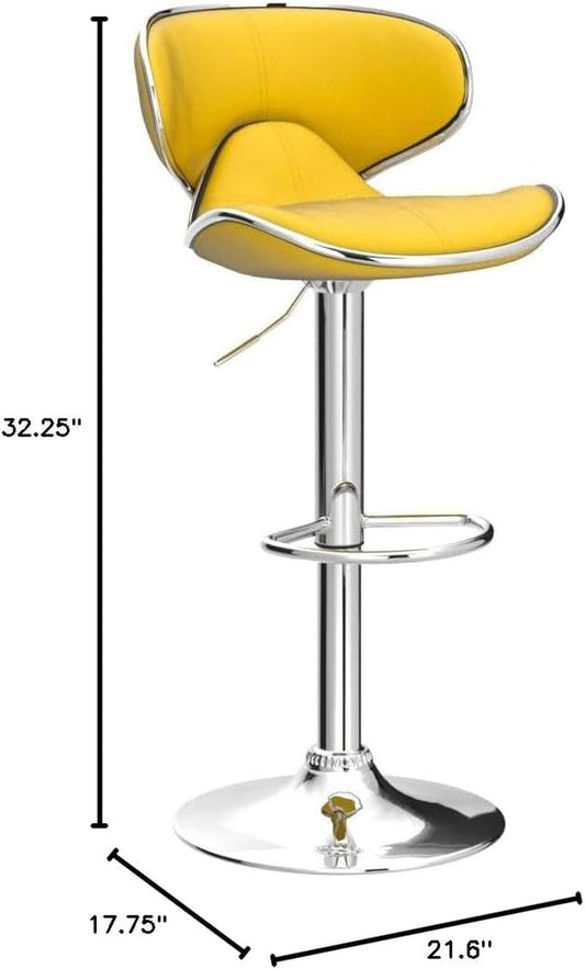 Masaccio Velvet Upholstered Adjustable Swivel Barstool, Set of 2, Yellow-1