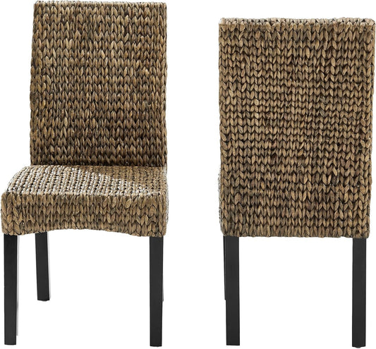 Edgewater Handwoven Natural Fiber Rattan Dining Chairs Set of 2, Seagrass-1