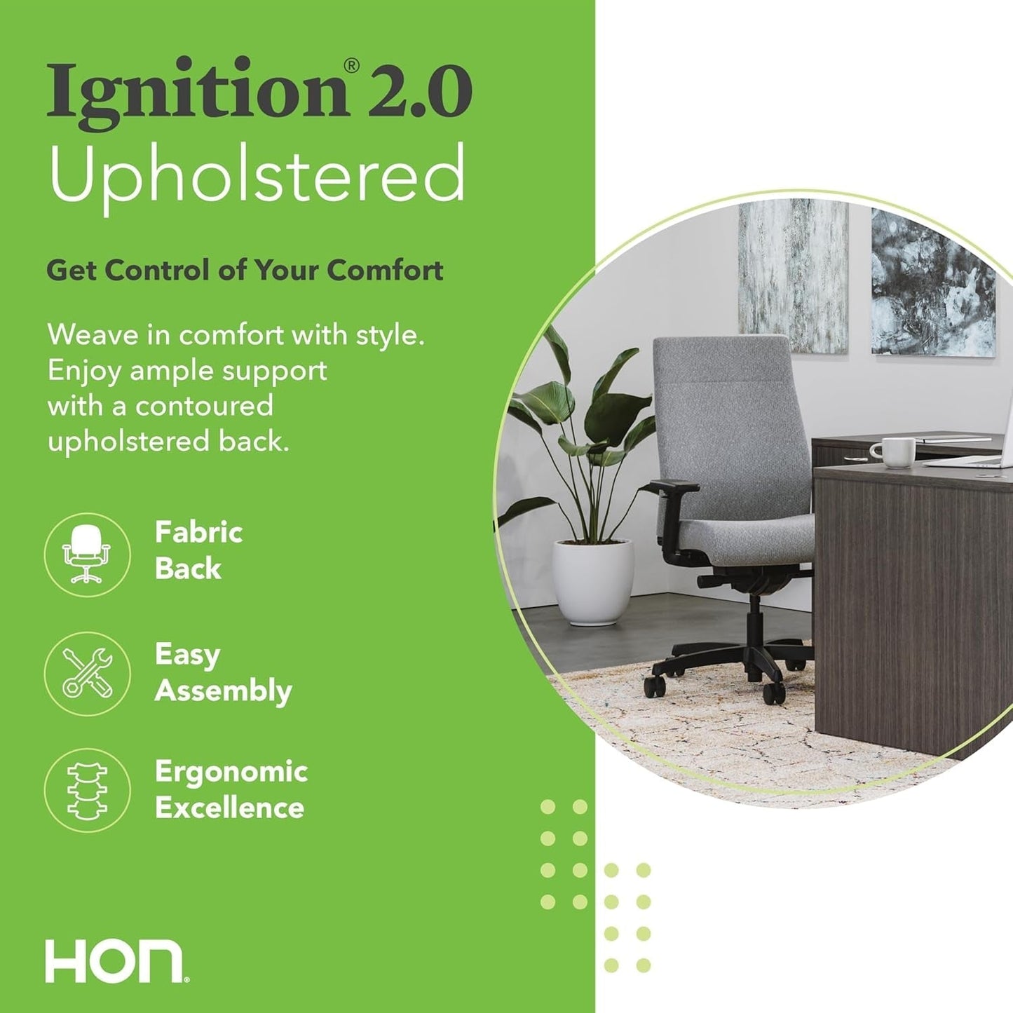 Ignition 2.0 Fabric Office Chair - Upholstered Desk Chair with Wheels and Arms Adjustable Office Chair - Synchro-Tilt Recline Executive Ergonomic Office Chair Computer, Home, Gaming - Grey-2