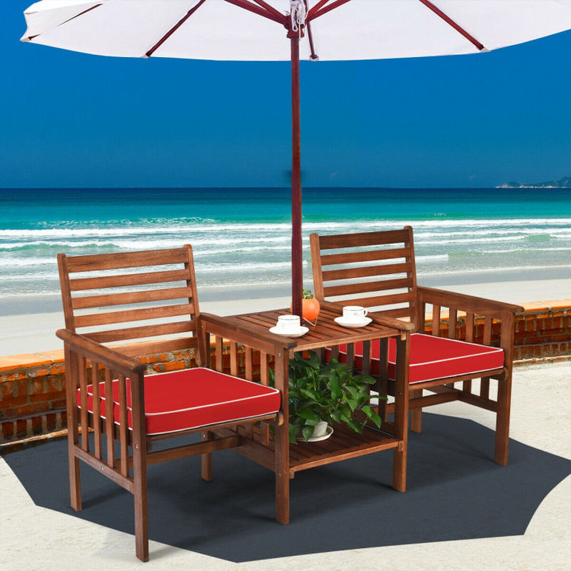 3 Pieces Outdoor Patio Table Chairs Set Acacia Wood Loveseat-2