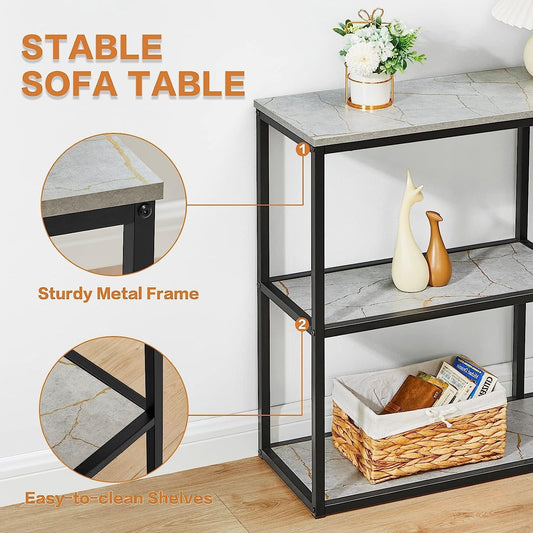 Grey Marble Console Table with 3-Tier Shelves-1
