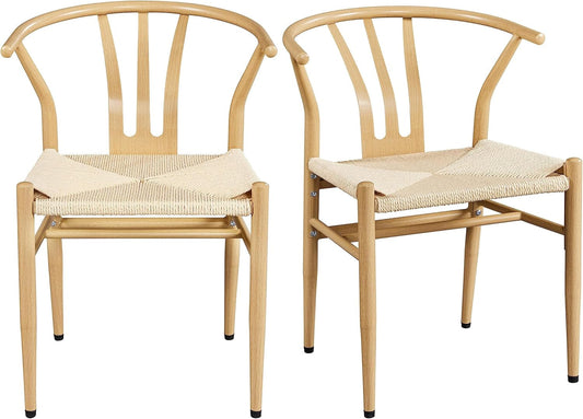 Wood Rattan Weave Dining Chairs (Set of 2)-1