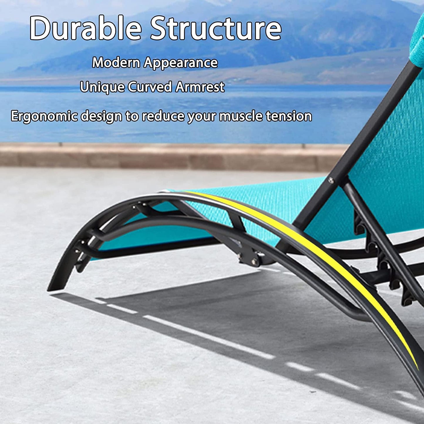 Patio Chaise Lounge Chair Set with 2 Side Table Outdoor Pool Adjustable Recliner Chairs for outside Beach Poolside Sunbathing Tanning Lounger-4