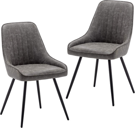Modern Faux Leather Dining Chairs Set of 2, Armless, Metal Legs-1