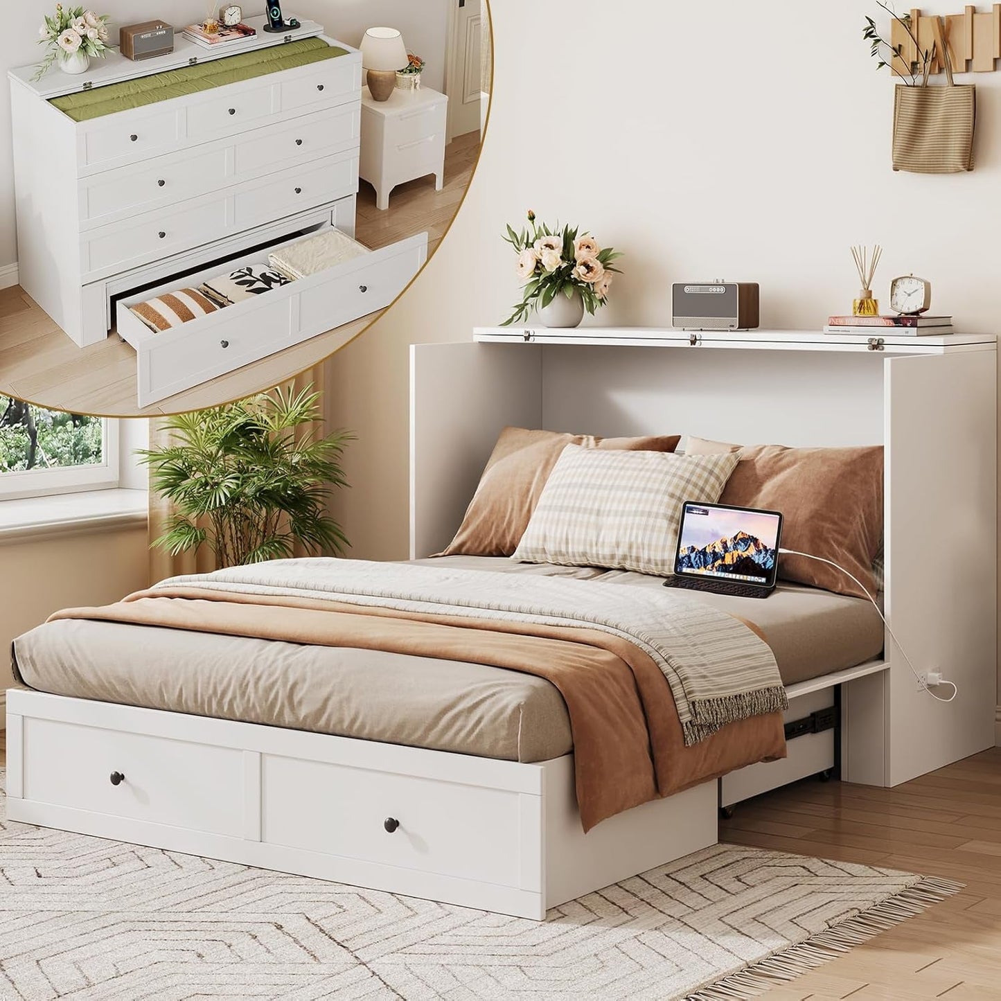 Queen Murphy Bed with Storage and Charging Station-5