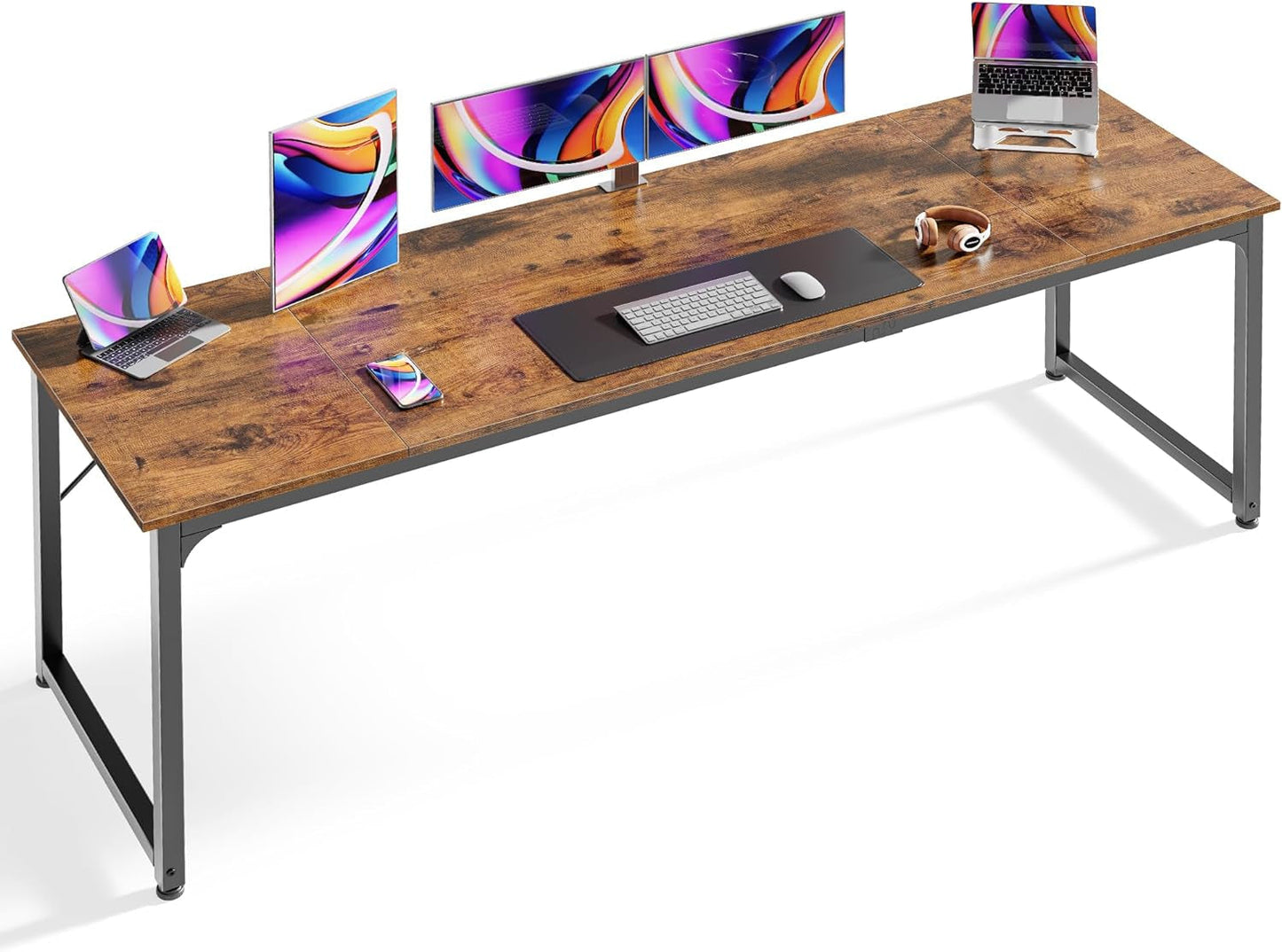 Computer Desk, 80 Inch Office Desk, Gaming Desk with Storage, Writing Desk Work Desk for Home Office, Study, Long Simple Desk, Large Legroom, Metal Frame, Rustic Brown-0