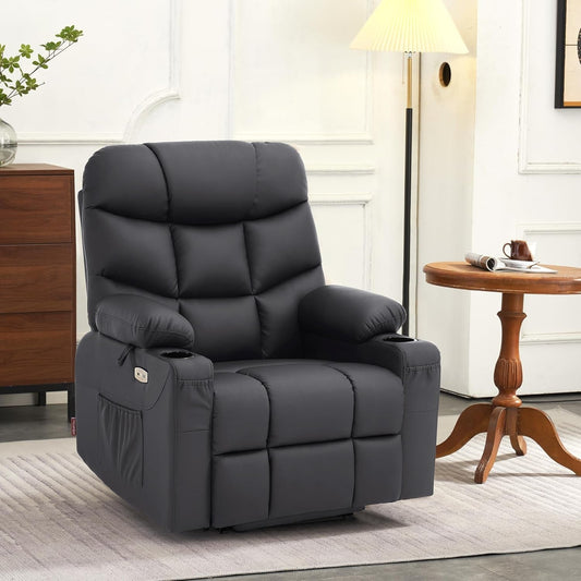 Power Lift Recliner Chair, 2 Cup Holders, USB Ports for Elderly People, Faux Leather 7287 (Black, Medium-Regular)-1