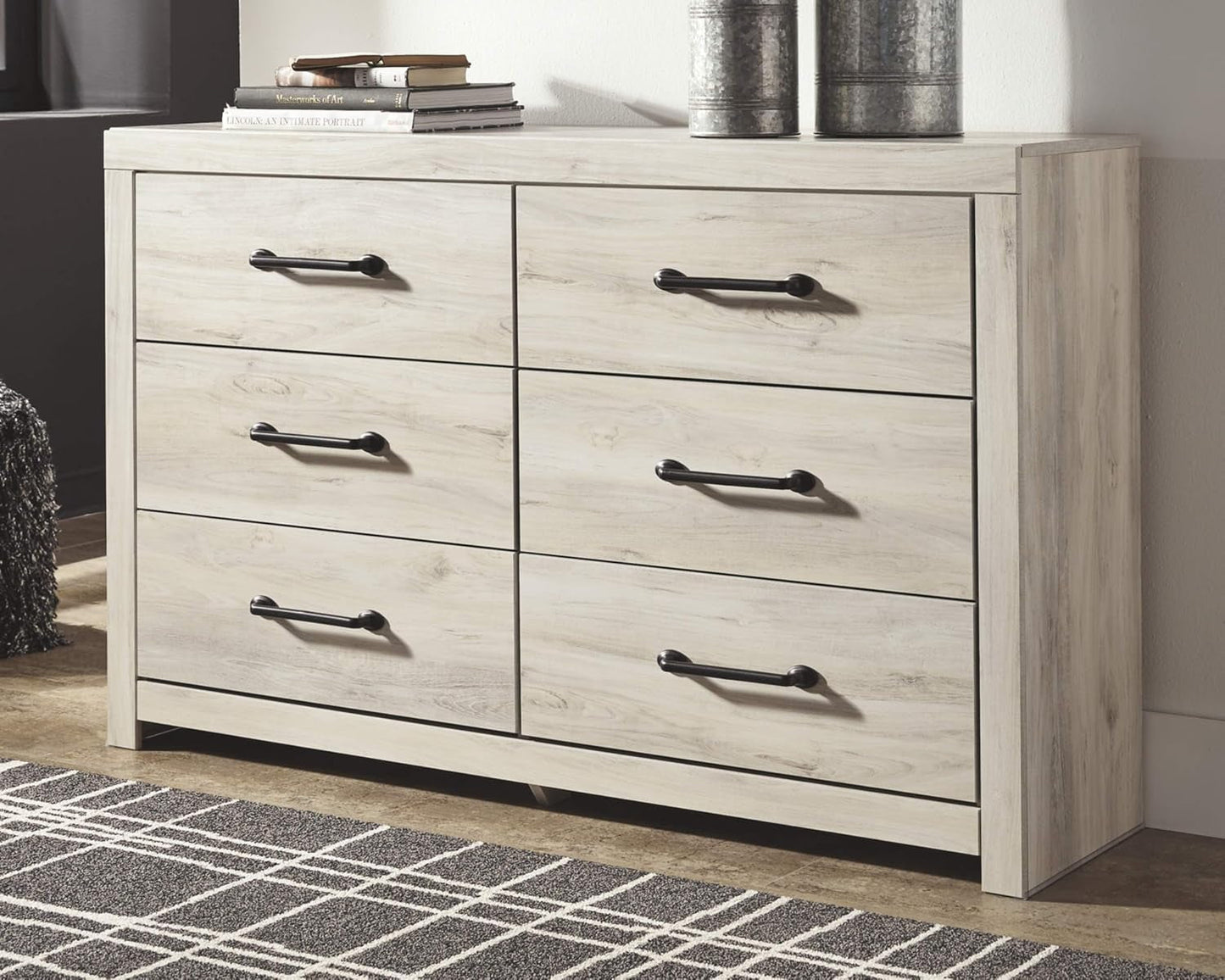 Cambeck Farmhouse Industrial 6 Drawer Dresser, Whitewash-1
