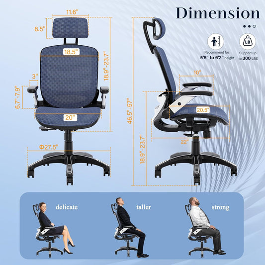 Adjustable Blue Mesh Desk Chair, Ergonomic, Lumbar Support-1