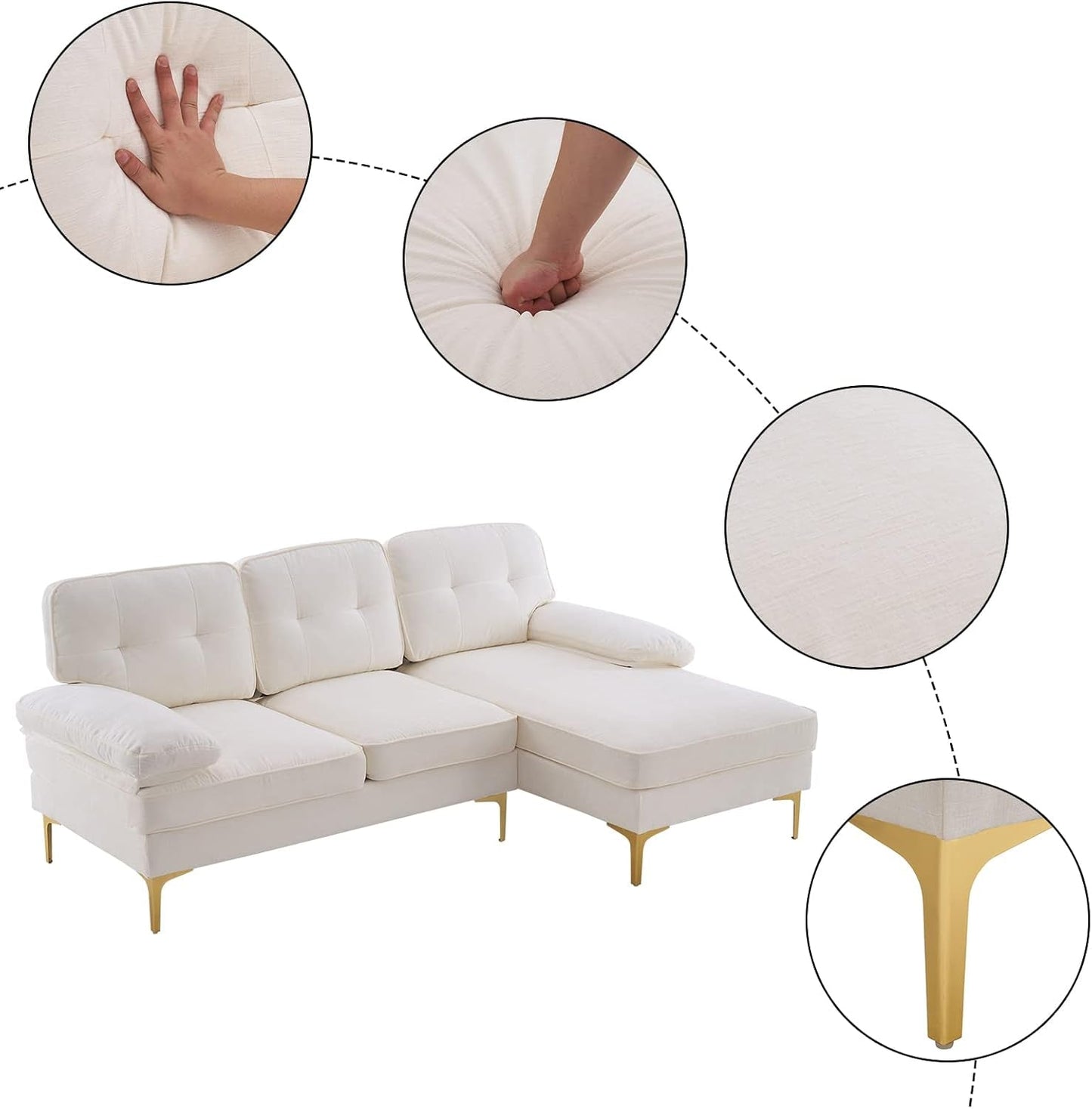 Creamy White 83" L-Shape Chenille Sectional-3