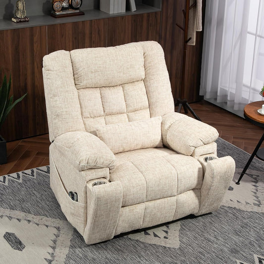 Power Lift Recliner Chair for Elderly with Massage and Heat, 4-Motor Adjustable Headrest, Backrest, Lumbar and Footrest, Equipped with 2 Hidden Cup Holders and 2 Remote Controls, Cream White-1