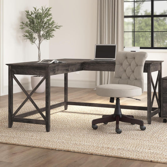 Bush Furniture Key West L Shaped Desk, 60-Inch Modern Farmhouse Writing Desk for Home Office-1