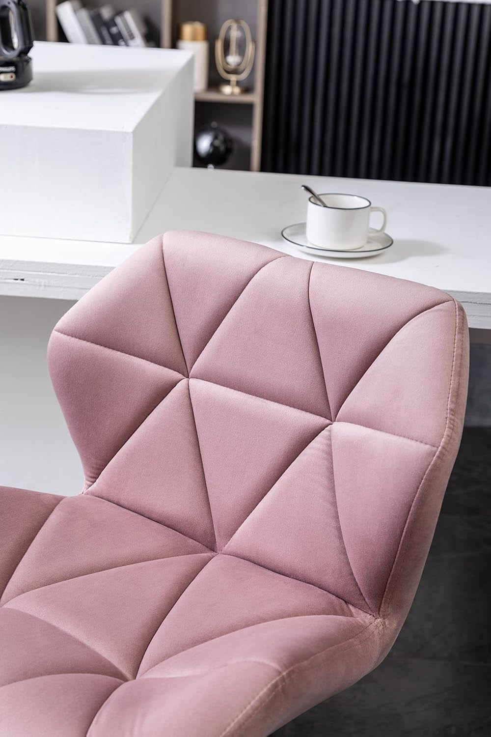 Breni Velvet Diamond Tufted Swivel Adjustable Height Barstools, Set of 2, Mauve-4