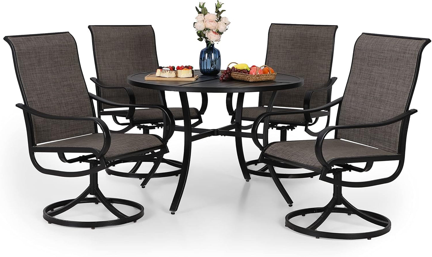 Patio Dining Set 5 Piece, 4 Breathable Textilene Swivel Patio Chairs and 1 round Metal Table with 1.57" Umbrella Hole, All Weather Resistant for Lawn Garden-0