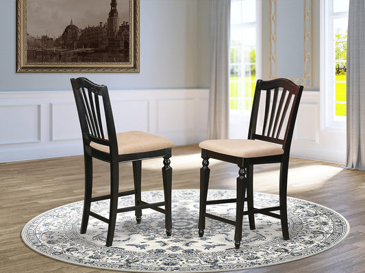 CHS-BLK-C Café Counter Height Kitchen Chairs - Linen Fabric Upholstered Solid Wood Chairs, Set of 2, Black-1