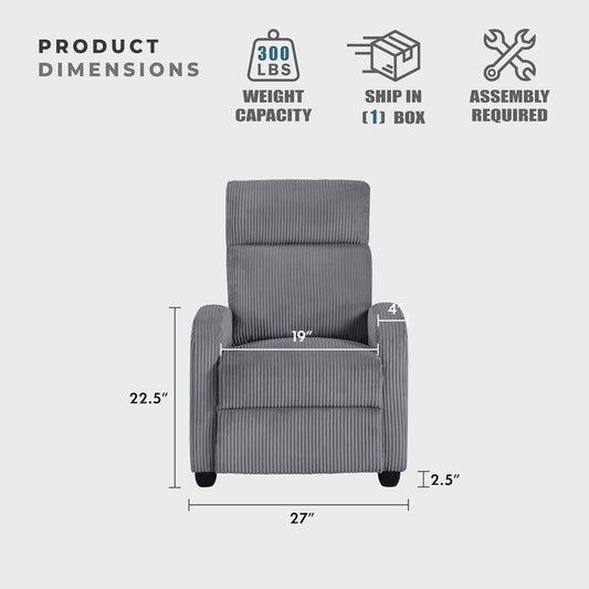 Pushback Recliner Chair Armchair Push Back Recliner, Corduroy Chair with Solid Wood Frame and Metal Seat Base, Single Sofa Accent Chair for Living Room/Office/Apartment, Dark Grey-1