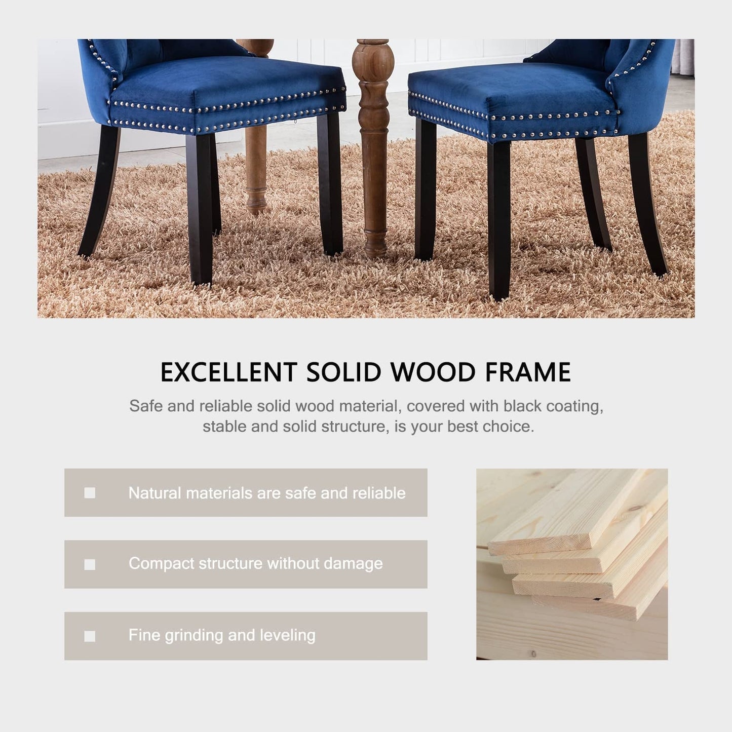 Blue Velvet Upholstered Dining Chairs Set of 6-4