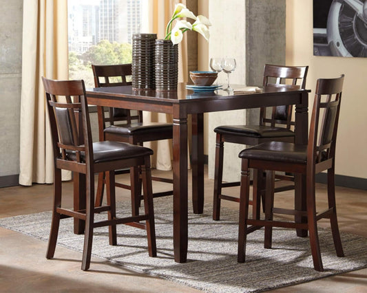 Bennox 5 Piece Counter Height Dining Set, Includes Table & 4 Barstools, Brown-1