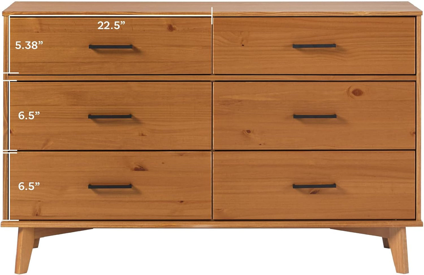 Walker Edision Modern Solid Pine Wood 6-Drawer Dresser with Metal Handles and Generous Storage Space, Caramel Finish-3