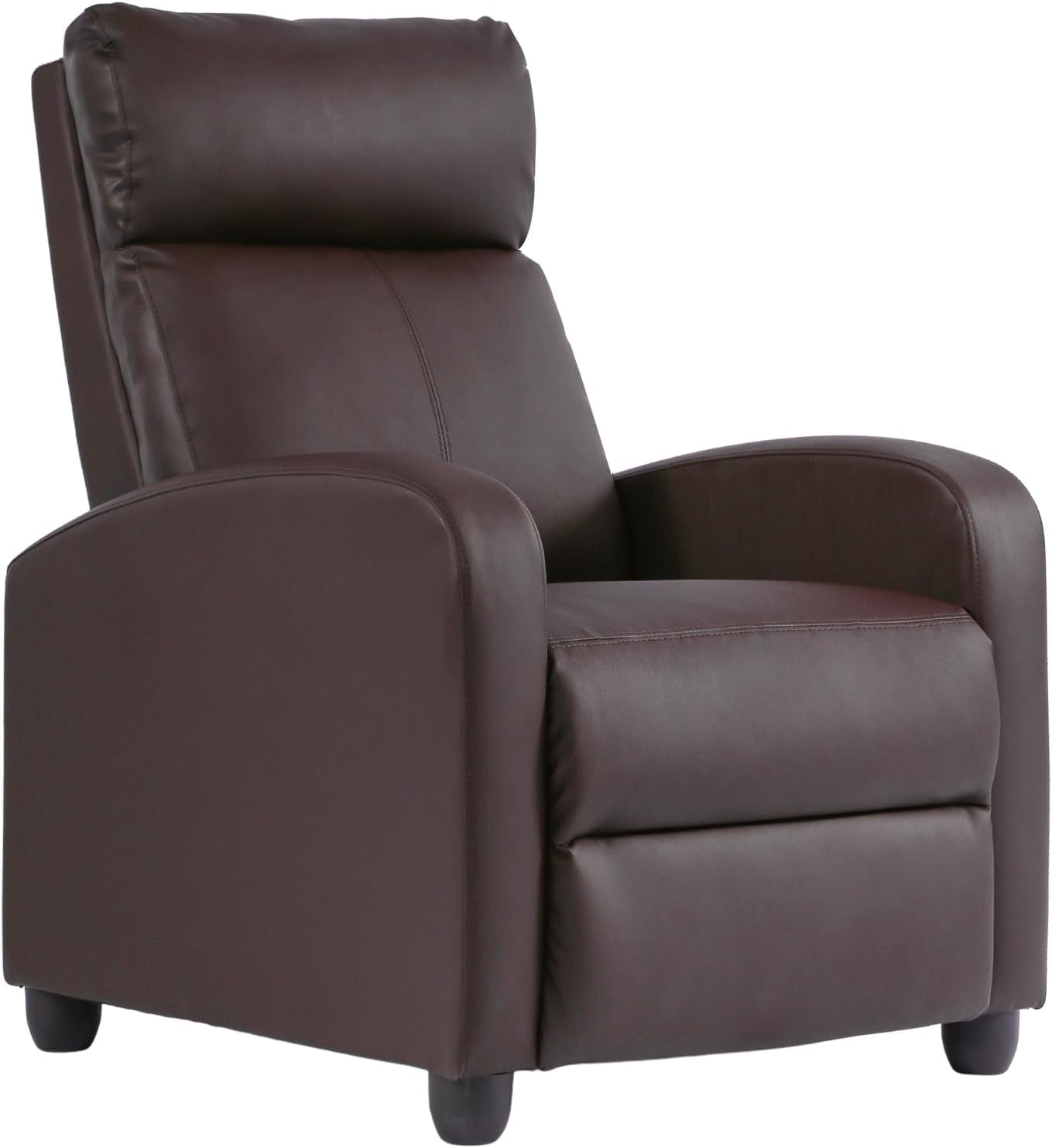 Recliner Chair Single Reclining Sofa Home Theater Seating with Lumbar Support and Padded Backrest for Living Room and Bedroom (Leather, Brown)-0