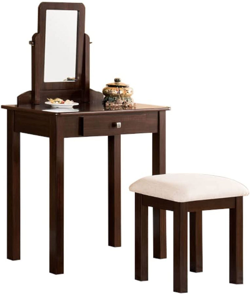 Transitional Vanity Set with Mirror, Stool (Espresso)-4