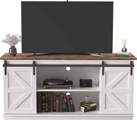 65-Inch Farmhouse TV Stand with Sliding Barn Doors-1