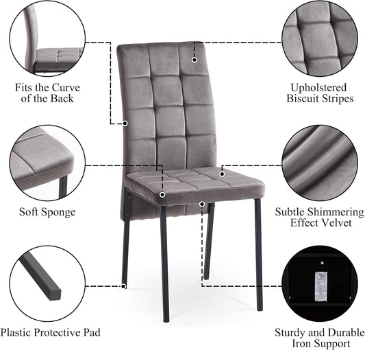 Upholstered Velvet Dining Chairs Classic Kitchen High Back Chairs Set of 4, Featured Dovetail Tufted Side Chairs, Black Metal Legs, Grey-1