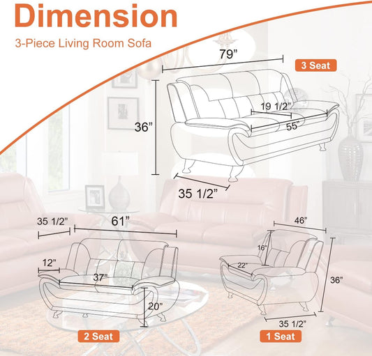 Leather Couches for Living Room, Living Room Couch Set, Sofa for Bedroom, Apartment, Living Room Furniture Sets (B-Leather Orange, Chair)-1