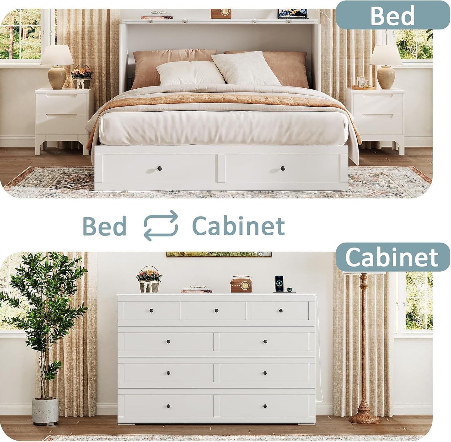 Queen Murphy Bed with Storage and Charging Station-4