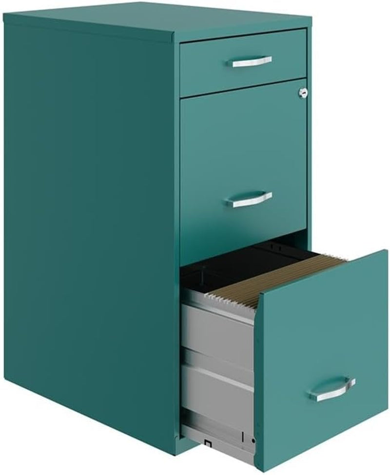 3 Drawers 27.32" Vertical Turquoise Metal Filing Cabinet Lockable Pre-Assembled Stationary Letter Size for Home, Office-4