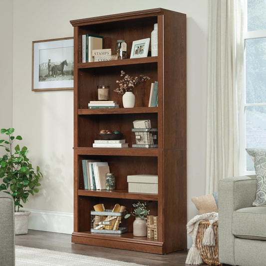 Miscellaneous Storage 5 Split Bookcase/Book Shelf, L: 35.28" X W: 13.23" X H: 69.76", Oiled Oak Finish-1