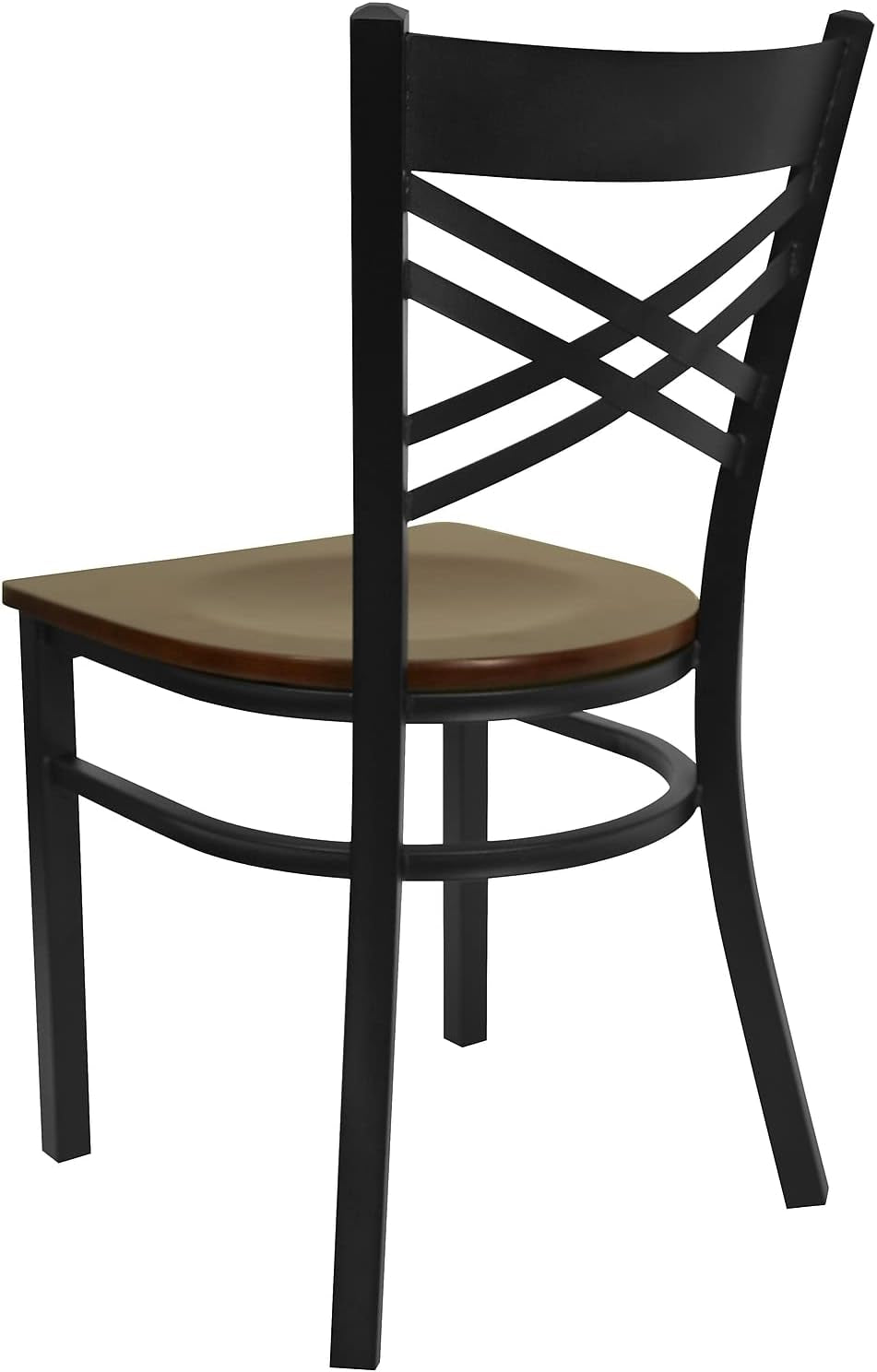 2 Pack HERCULES Series Black ''X'' Back Metal Restaurant Chair - Mahogany Wood Seat-4
