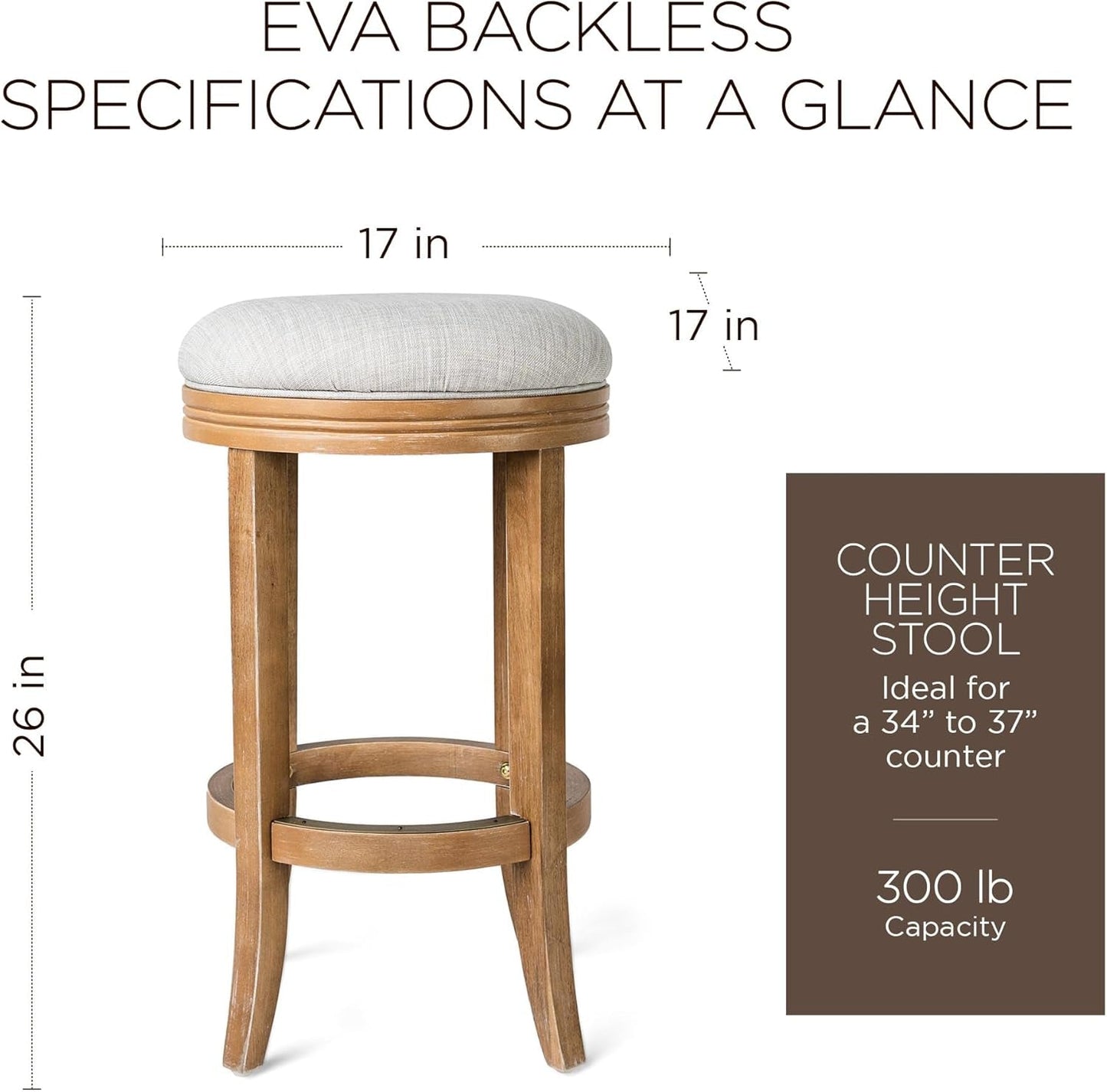 Eva 31 Inch Tall Bar Height Rotating Backless Barstool in Weathered Oak Finish with Sand Color Fabric Upholstered Seat-2