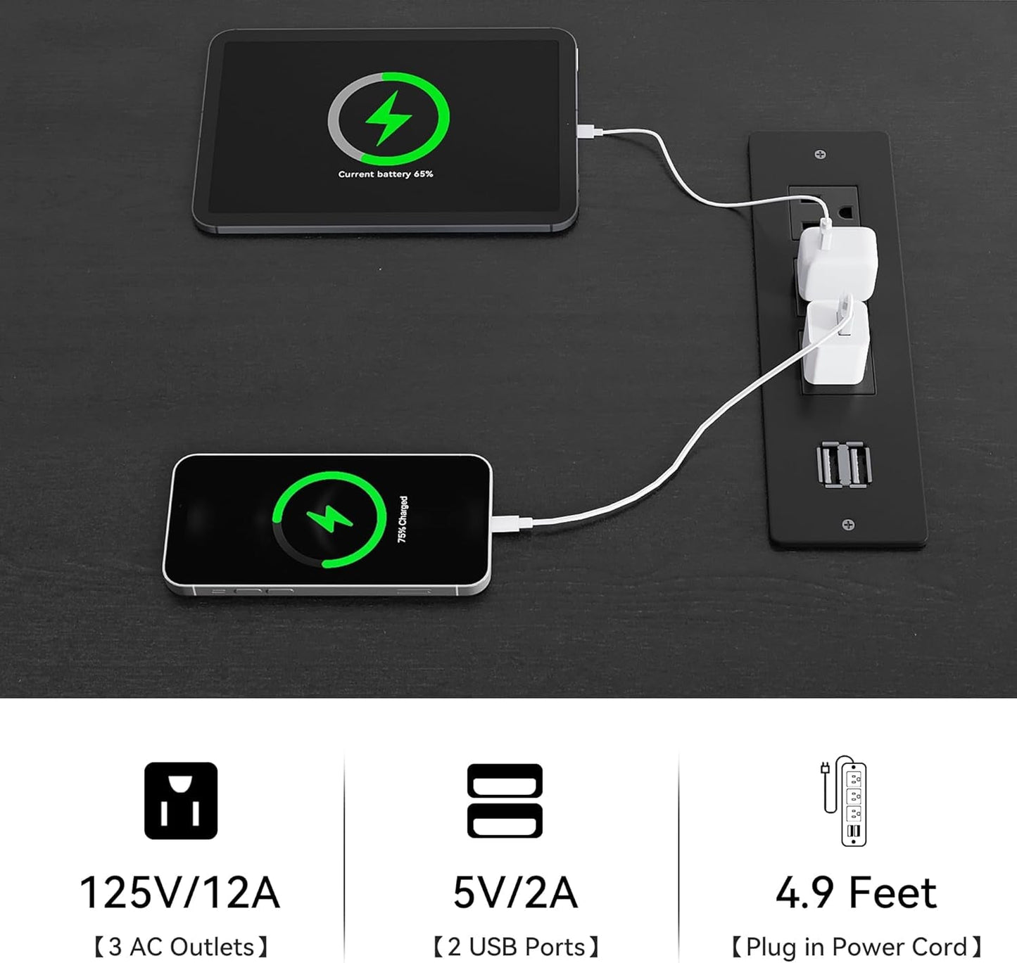 6-Drawer Dresser with Built-In Power Outlet, Wood Dresser TV Stand with 6 Large Drawers & Bar Handles, Dresser Chest of Drawers for Entryway Living Room Hallway, White & Black-4