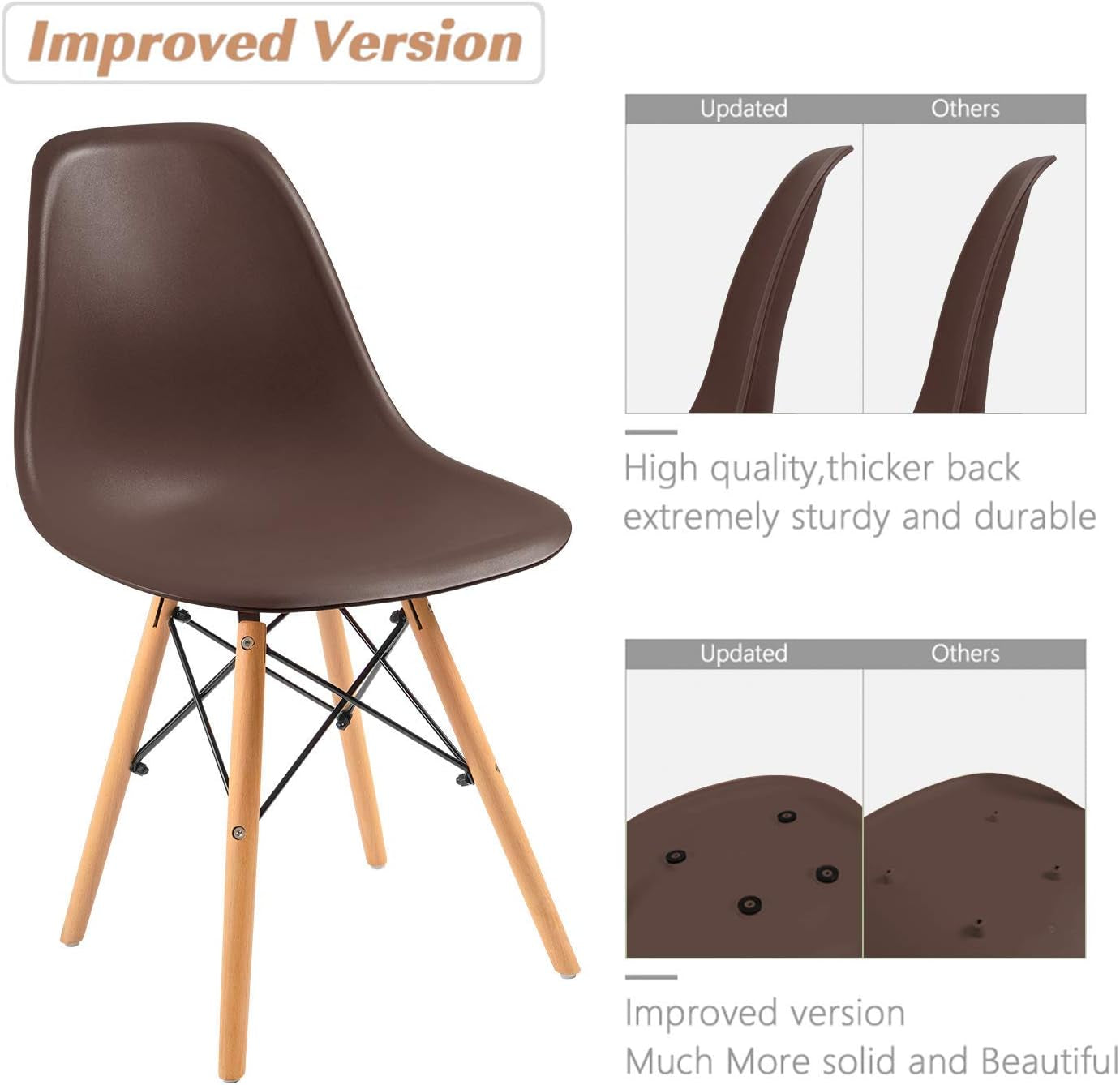 Pre Assembled Modern Style Dining Chair Mid Century Modern DSW Chair, Shell Lounge Plastic Chair for Kitchen, Dining, Bedroom, Living Room Side Chairs Set of 4(Brown)-4