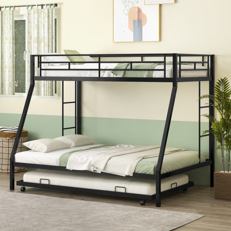 Twin over Full Bunk Bed Frame with Trundle for Guest Room-4