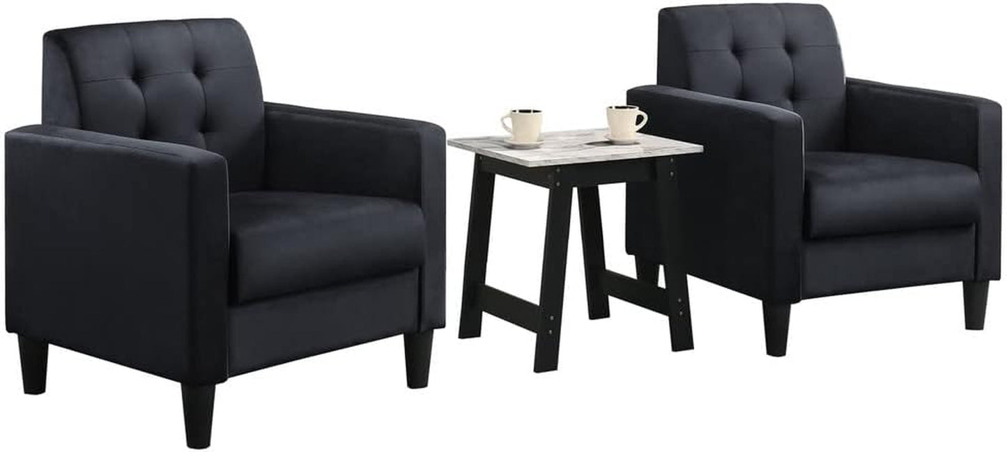 Hale Black Velvet Armchairs and End Table Living Room Set-0