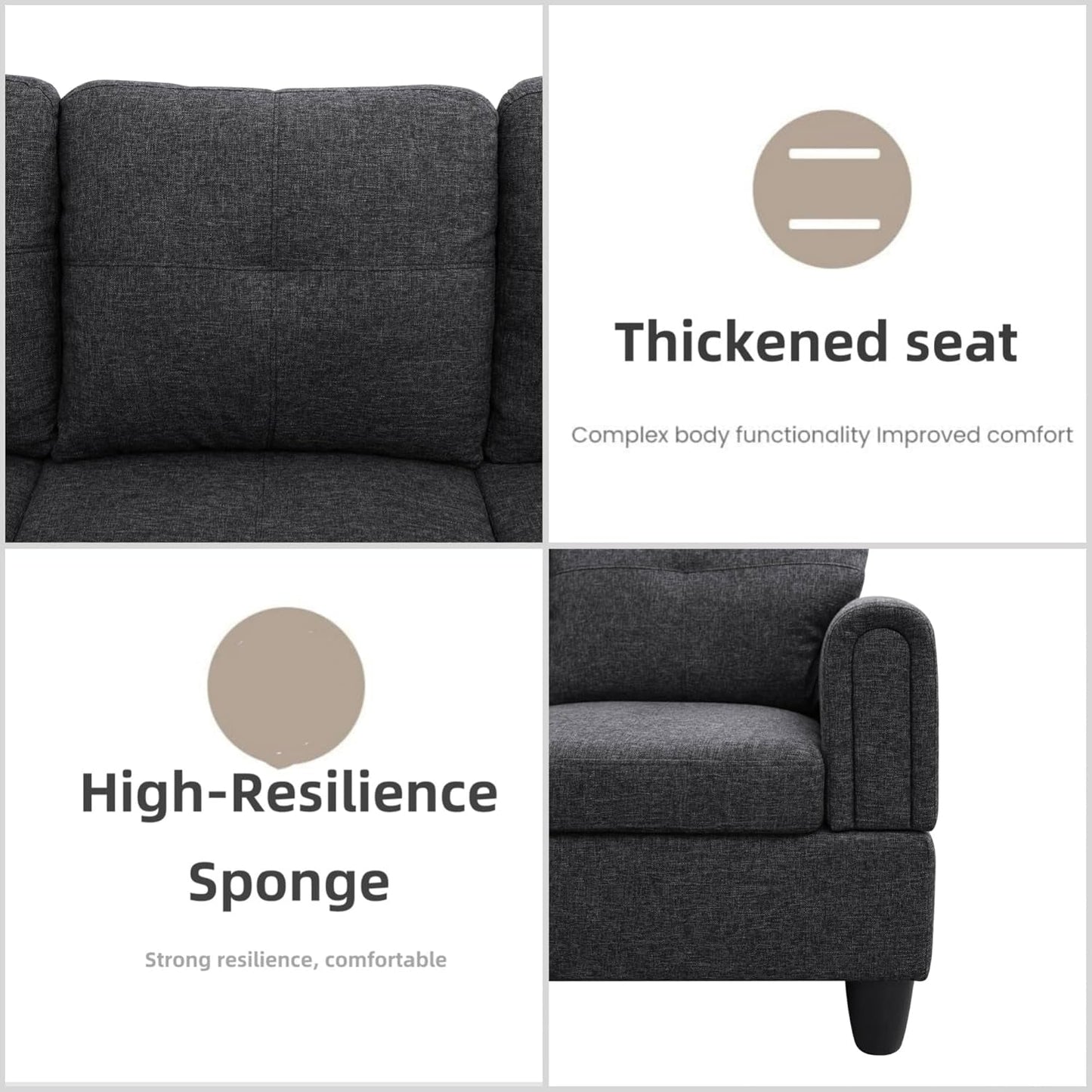 L Shaped Sectional Couches for Living Room, Modern Modular Sectional Sofa with Ottoman Storage, Comfy L Shaped Couch with Chaise for Bedroom Apartment Furniture, Gray-4