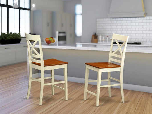 Quincy Counter Barstool-Pub Height Dining Chairs, Set of 2, Buttermilk & Cherry-1