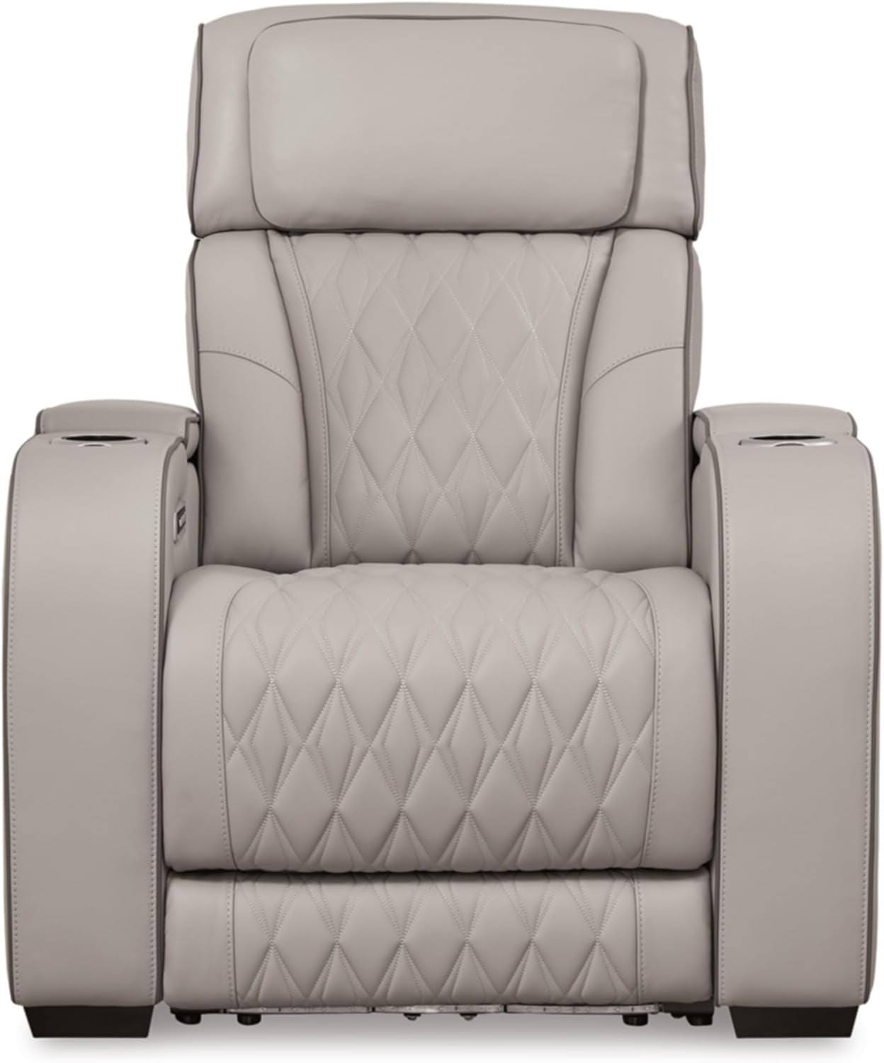 Boyington Contemporary Leather Match Power Recliner with Adjustable Headrest, Cup Holders, USB Port and Air Massage System, Light Gray-3