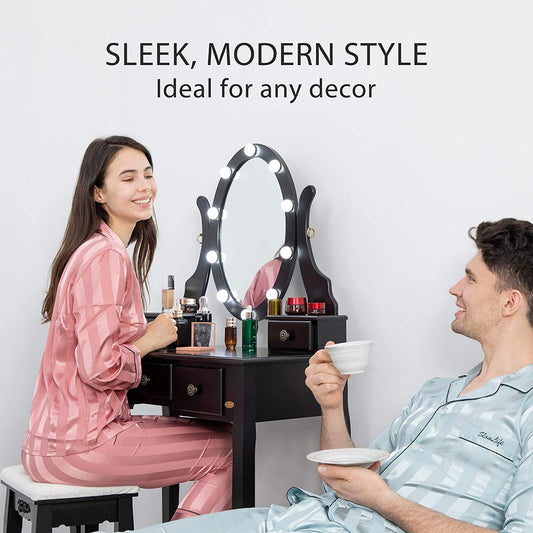 3-Color Dimmable Lighted Mirror Vanity Set-1