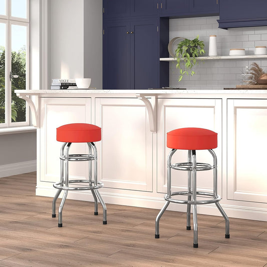 Bruno 2 Pack Double Ring Chrome Barstool with Red Seat-1